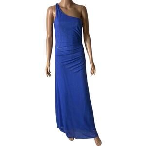 Vintage Kristopher maxi body con dress one shoulder ruched Sky blue stretch SZ M